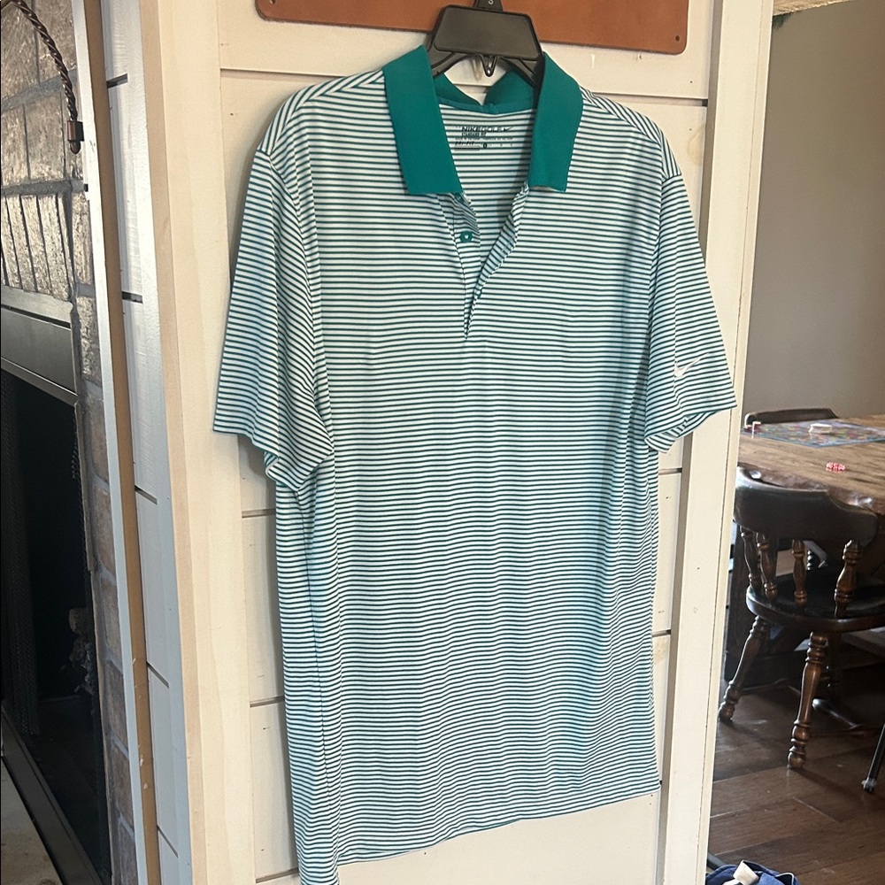 Nike Teal and White Striped Polo Shirt